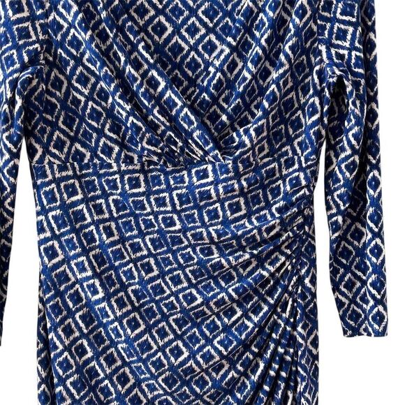 Lauren Ralph Lauren Women's Blue Faux Wrap Dress Size 6 Diamond Print - Picture 3 of 14